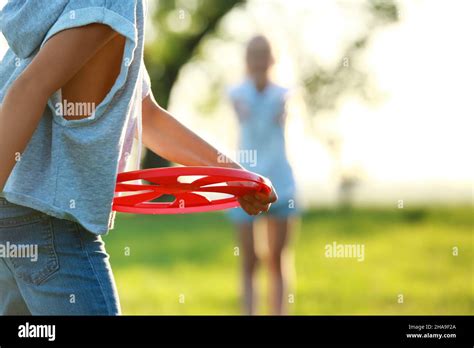 Cute Little Children Playing Frisbee Outdoors Stock Photo Alamy