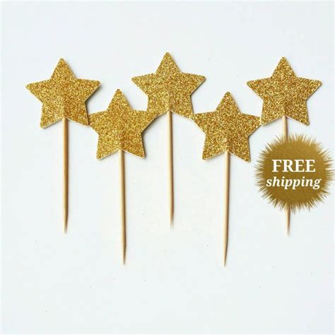 Gold Glitter Star Cupcake Toppers Gold Cupcake Star Party Picks Glitter