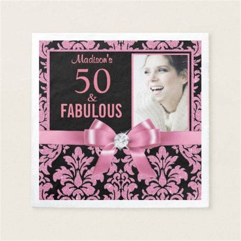 Elegant Hot Pink Glitter Damask 50th Birthday Napkins Zazzle 50th