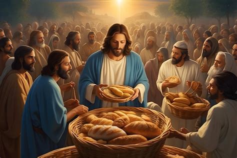 Uno de los milagros de jesús al alimentar a multitudes Foto Premium