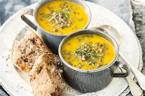 Carrot And Ginger Soup With French Style Lentils Recipes Delicious