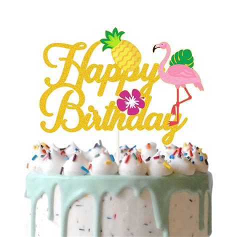 Buy Gold Glitter Happy Birthday Cake Topper Flamingo Birthday Cake