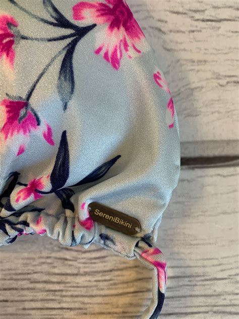 Serenibikini Triangle Bikini Top Light Blue With Tropical Flowers Fully