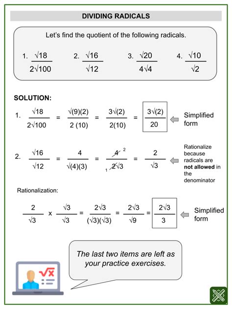 Division Of Radicals Online Learning Themed Maths Worksheets