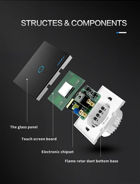 Light Touch Switch Sensor Eu Standard Tempered Crystal Glass Panel 4 Color Power 123 Gang 1