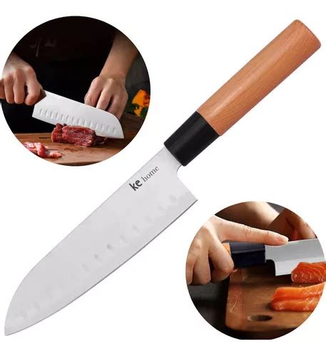 Cuchillo De Cocina Ancho Con Ranuras Santoku Japan De Acero