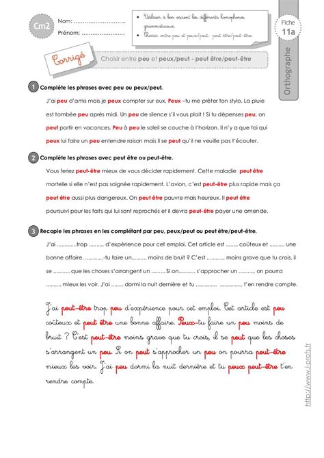 Cm Exercices Peu Peux Peut Par Eric Cours Pdf