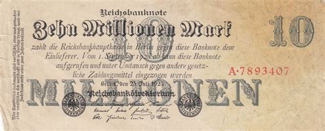 Banknote Germany Millionen Mark Reichsbanknote Serial A