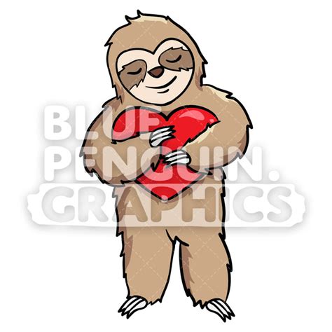 Sloth Hug A Red Heart Vector Cartoon Clipart Illustration — Penguin Graphics