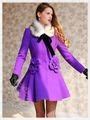 Dabuwawa Wool Blend Faux Fur Collar Corsage Coatdress Yesstyle