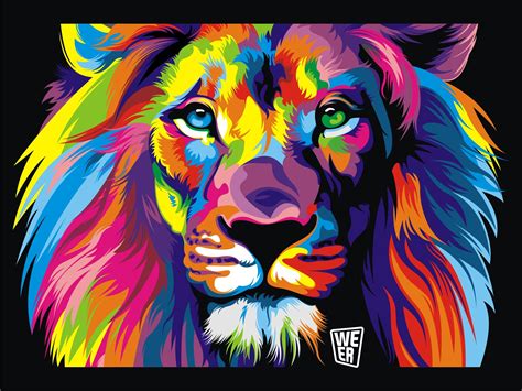 animals artistic artwork lions multicolor Lion Pintura de león