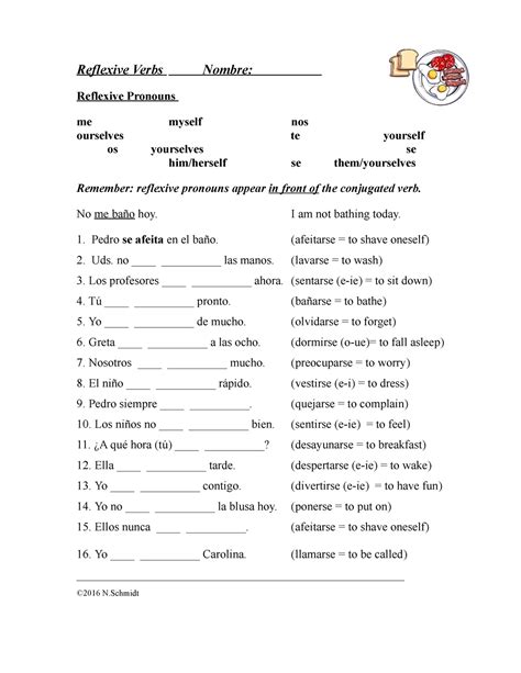 Spanish Reflexive Verbs Worksheet Losverbosreflexivos Differentiated 1 Reflexive Verbs Nombre