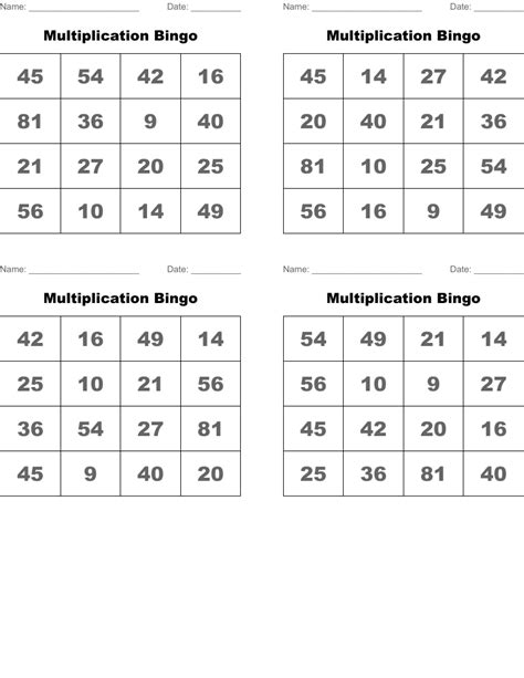 Multiplication Bingo Wordmint