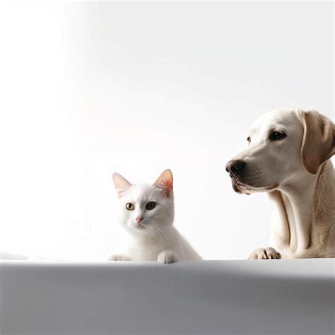 Un Perro Y Un Gato Est N Sentados Juntos En Una Ba Era Foto Premium