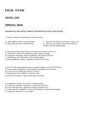 GEOG 210 FINALS Sp2010 Docx FINAL EXAM GEOG 210SPRING 2010 ANSWER