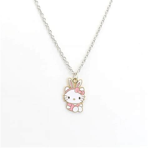 Kawaii Sanrio Anime Hello Kitty Alloy Necklace Cartoon Kt Cat Pendant Girl Sexy Collar Chain As