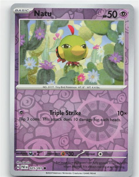 Natu 025 091 Reverse Holo Pokemon SV Paldean Fates Near Mint Or