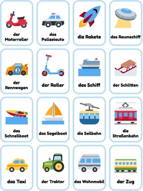 German Transport Printable Flashcards Flashcards German Language