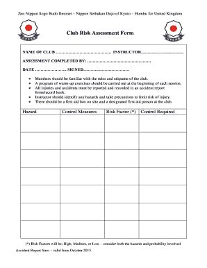 Fillable Online Club Risk Assessment Form Hoeijuku Fax Email