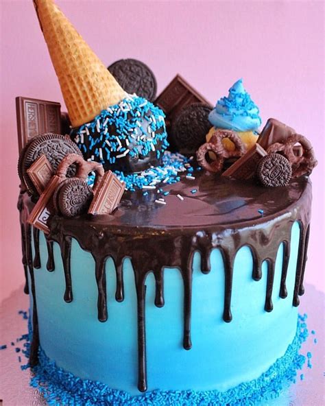 A Blue Drip Cake With All The Essentials🎂🍫🍦🍪 Cakedup Birthday Cakes