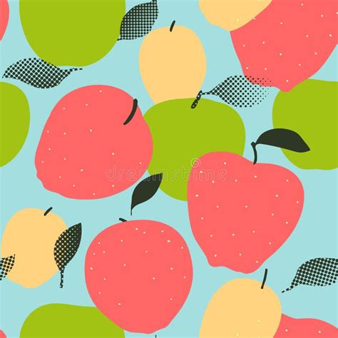 Apple Fruits Seamless Pattern Red Green And Golden Apples Stock Vector Illustration Of