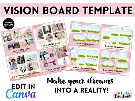 Vision Board Kit Editable Template Printable | Vision Board Printable ...