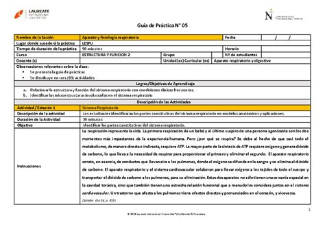 Guia Nombre De La Sesi N Aparato Y Fisiolog A Respiratoria Fecha