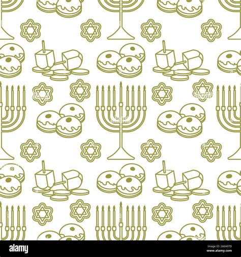 Happy Hanukkah Jewish Holiday Vector Seamless Pattern With Traditional