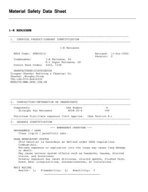 Material Safety Data Sheet 1K KEROSENE 1 Jbl Fill And Sign