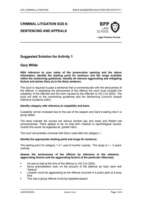 SGS 6 Activity 1 Solution LPC CRIMINAL LITIGATION SGS 6 SUGGESTED