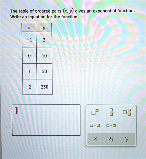 The Table Of Ordered Pairs Xy Gives An Exponential Function Write An