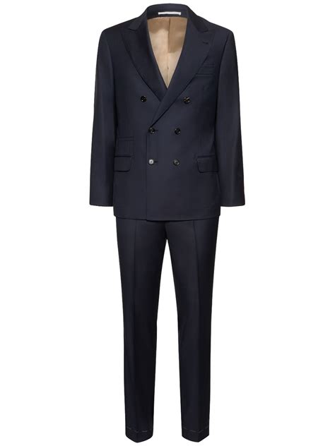 Brunello Cucinelli Wool Double Breasted Suit Navy Editorialist