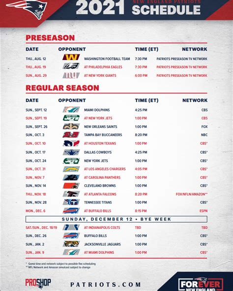 Patriots Schedule 2021-2022 - FF2022