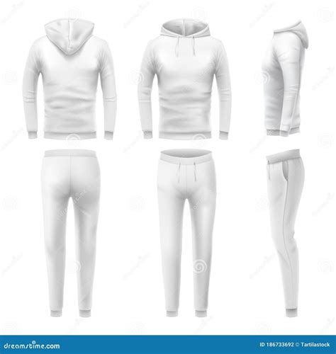 Realistic Hoodies And Pants Mockup Man Sportswear White Hoodie And