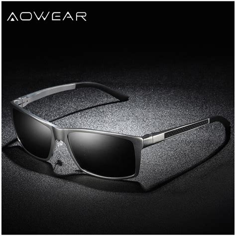 Aowear Square Polarized Luxury Sunglasses Men Genuine Aluminum Uv400