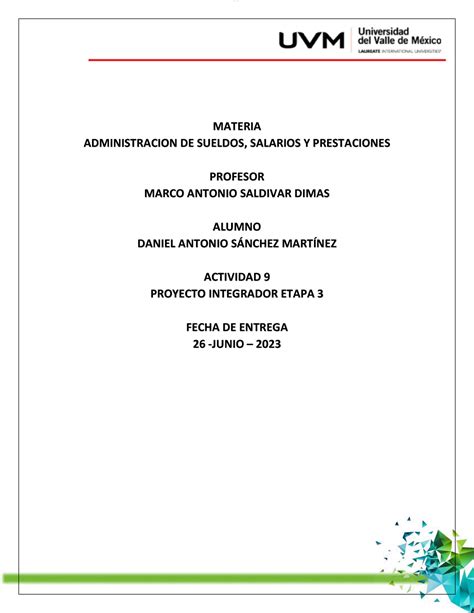 ACTIVIDAD 9 PROYECTO INTEGRADOR ETAPA 3 MATERIA ADMINISTRACION DE