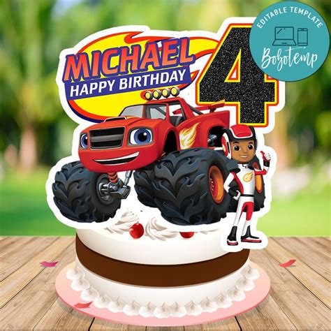 Blaze And The Monster Birthday Cake Topper Template Printable Bobotemp