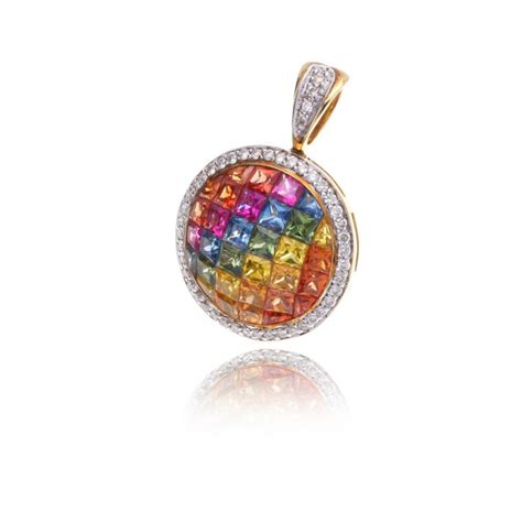 Multicolor Rainbow Sapphire And Diamond Pendant 14k Gold 386ct Etsy