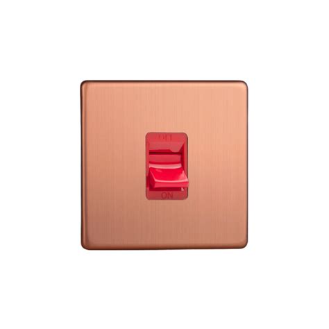 Brushed Copper Urban Screwless 45a Cooker Switch Single Plate Red Rocker Xdy45ssbc United