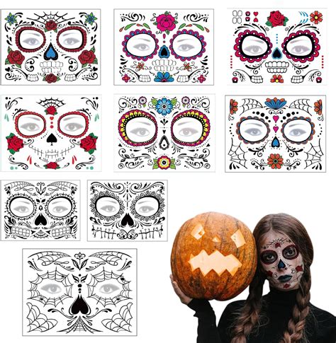 Dokei Halloween Tatuaggi Di Faccia Fogli Cranio Viso Temporaneo