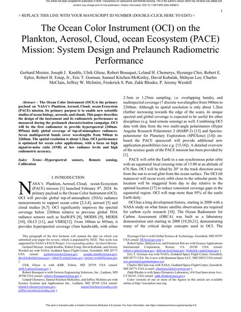 Pdf The Ocean Color Instrument Oci On The Plankton Aerosol Cloud