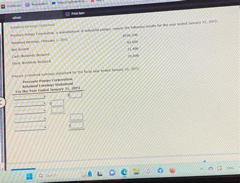 Solved Retained Eamings Statement Prepare A Retained Eamings Chegg