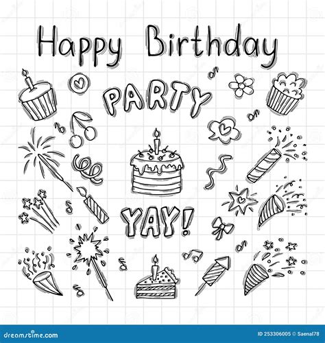 Hand Drawn Birthday Elements Set Of Party Design Elements Doodle