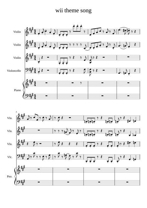 Wii Theme Song Sheet Music For Piano Violin Mixed Quartet