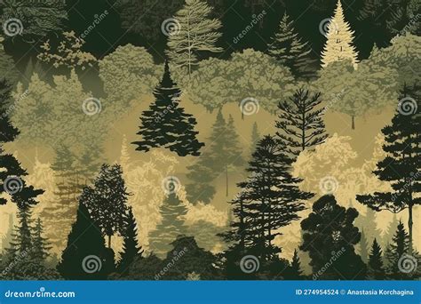 Seamless Pattern With Firs And Pines Coniferous Forest Illustration