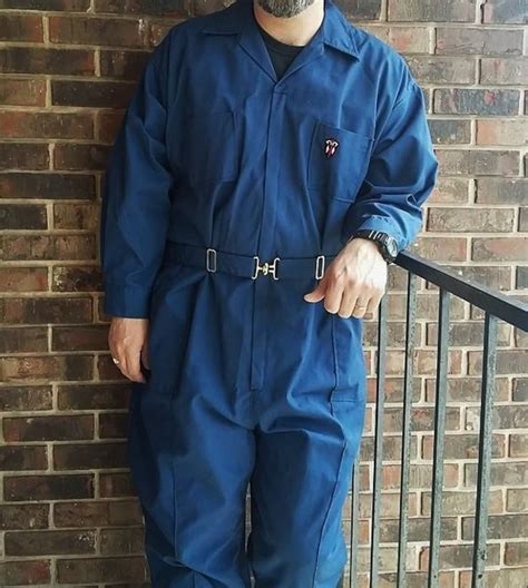 Vintage Mens Coveralls 70s Para Suit Blue Jumpsuit Sky Diving Mechanic