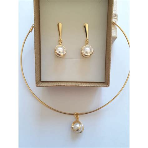 Conjunto folheado à ouro 18k Perolazinha MARINA JOIAS