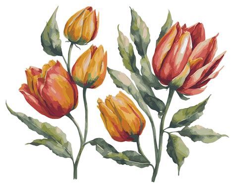 Premium Vector Watercolor Tulips Clipart Set Realistic Floral