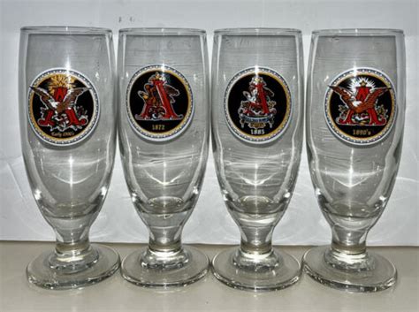 Vintage Anheuser Busch Stemmed Pilsner Glasses Set Of 4 Various Eagle