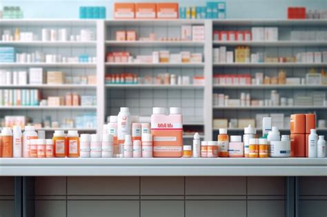 Busy Pharmacy Counter Filled With Bottles Generative Ai Premium Ai